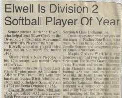 Elwell Is Division 2 Softball Player Of Year. <em>Post-Journal</em> (Jamestown), 1995. Elwell Is Division 2 Softball Player Of Year. 1995.