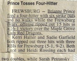 Prince Tosses Four-Hitter. <em>Post-Journal</em> (Jamestown), 1995. Prince Tosses Four-Hitter. 1995.