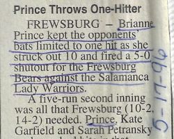 Prince Throws One-Hitter. <em>Post-Journal</em> (Jamestown), May 17, 1996. Prince Throws One-Hitter. May 17, 1996.
