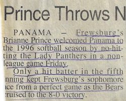 Prince Throws No-Hitter For FCS. <em>Post-Journal</em> (Jamestown), 1996. Prince Throws No-Hitter For FCS. 1996.