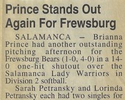 Prince Stands Out Again For Frewsburg. <em>Post-Journal</em> (Jamestown), 1996. Prince Stands Out Again For Frewsburg. 1996.