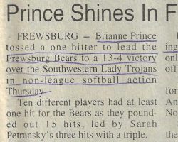 Prince Shines In Frewsburg Win. <em>Post-Journal</em> (Jamestown), 1996. Prince Shines In Frewsburg Win. 1996.