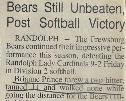 Bears Still Unbeaten, Post Softball Victory. <em>Post-Journal</em> (Jamestown), 1997. Bears Still Unbeaten, Post Softball Victory. <em>Post-Journal</em> (Jamestown), 1997.