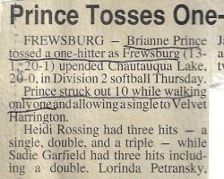 Prince Tosses One-Hitter For Bears. <em>Post-Journal</em> (Jamestown), 1997. Prince Tosses One-Hitter For Bears. 1997.