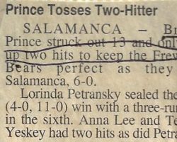 Prince Tosses Two-Hitter. <em>Post-Journal</em> (Jamestown), 1998. Prince Tosses Two-Hitter. 1998.