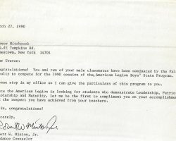 American Legion Boys' State appointment. March 27, 1990. American Legion Boys' State appointment. March 27, 1990.