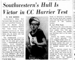 Southwestern's Hull Is Victor in CC Harrier Test. <em>Buffalo Courier Express</em>, November 9, 1972. Southwestern's Hull Is Victor in CC Harrier Test. November 9, 1972.