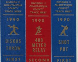 Chautauqua County Track & Field Meet first and second place awards, 1990. Chautauqua County Track & Field Meet first and second place awards, 1990.