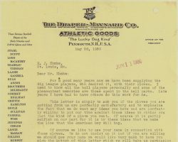 The Draper-Maynard Co. letter to Howard Ehmke regarding his baseball glove. May 28, 1930. The Draper-Maynard Co. letter to Howard Ehmke regarding his baseball glove. May 28, 1930.