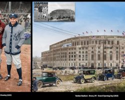 4/18/1923. Grand Opening Day at the new Yankee Stadium.
Boston's Howard Ehmke and NY's Bob Shawkey battled to a 4-1 Yankee win in front of 74,200 fans. Babe Ruth took Ehmke deep to right field with 2 on and 2 outs in the 3rd inning for the stadium's 1st HR. 4/18/1923. Grand Opening Day at the new Yankee Stadium.