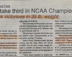 Devils take third in NCAA Championships. <em>The Leader</em> (SUNY Fredonia), March 14, 1994. Devils take third in NCAA Championships. March 14, 1994.