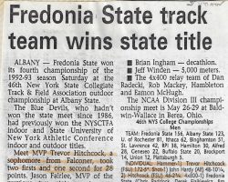 Fredonia State track team wins state title. 1993. Fredonia State track team wins state title. 1993.