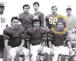 Cardinal Mindszenty High School football lettermen, 1968.
Dan Wolfe on right in front row. Cardinal Mindszenty High School football lettermen, 1968.