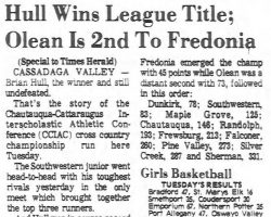 Hull Wins League Title; Olean Is 2nd To Fredonia. <em>Olean Times-Herald</em>, October 25, 1972. Hull Wins League Title; Olean Is 2nd To Fredonia. October 25, 1972.