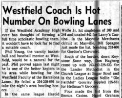 Westfield Coach Is Hot Number On Bowling Lanes. <em>Post-Journal</em> (Jamestown), January 16, 1962. Westfield Coach Is Hot Number On Bowling Lanes. January 16, 1962.