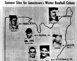 Summer Sites for Jamestown's Winter Baseball Colony. <em>Post-Journal</em> (Jamestown), March 30, 1956. Summer Sites for Jamestown's Winter Baseball Colony. March 30, 1956.
