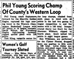 Phil Young Scoring Champ Of County's Western Loop. <em>Post-Journal</em> (Jamestown), March 8, 1949. Phil Young Scoring Champ Of County's Western Loop. March 8, 1949.