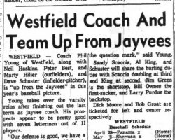 Westfield Coach And Team Up From Jayvees. <em>Post-Journal</em> (Jamestown), April 23, 1963. Westfield Coach And Team Up From Jayvees. April 23, 1963.