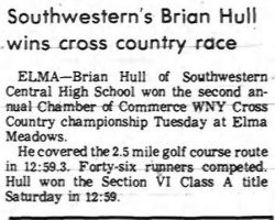 Southwestern's Brian Hull wins cross country race. <em>Salamanca Republican-Press</em>, November 8, 1972. Southwestern's Brian Hull wins cross country race. November 8, 1972.