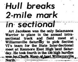 Hull breaks 2-mile mark in sectional. <em>Salamanca Republican-Press</em>, June 4, 1973. Hull breaks 2-mile mark in sectional. June 4, 1973.