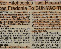 Trevor Hitchcock's Two Records Paces Fredonia To SUNYAC Title. 1995. Trevor Hitchcock's Two Records Paces Fredonia To SUNYAC Title. 1995.