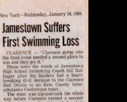 Jamestown Suffers First Swimming Loss. <em>Post-Journal</em> January 18, 1984. Jamestown Suffers First Swimming Loss. January 18, 1984.