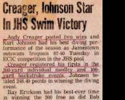 Creager, Johnson Star In JHS Swim Victory. January 25, 1983. Creager, Johnson Star In JHS Swim Victory. January 25, 1983.