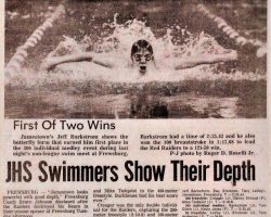 JHS Swimmers Show Their Depth. <em>Post-Journal</em> (Jamestown). December 21, 1983. JHS Swimmers Show Their Depth. December 21, 1983.