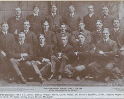 <em>Forbes Field 60th Birthday 1909-1969 Pittsburgh Pirates Picture Album</em>. Tommy Leach is in middle of front row. 1902-1903 Pittsburgh Pirates