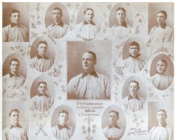 1904 Pittsburgh Pirates. <em>Forbes Field 60th Birthday 1909-1969 Pittsburgh Pirates Picture Album</em>. Tommy Leach is in top row, second from left. 1904 Pittsburgh Pirates.
