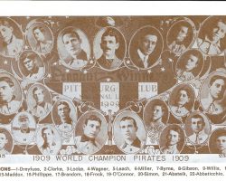 1909 Pittsburgh Pirates. <em>Forbes Field 60th Birthday 1909-1969 Pittsburgh Pirates Picture Album</em>. Tommy Leach is in bottom row, number 5. 1909 Pittsburgh Pirates.
