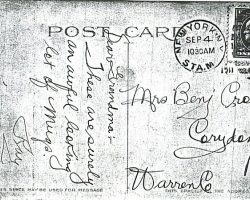 Back of postcard Ray sent to his grandmother in 1911 when he was a rookie with the NY Highlanders (now Yankees). Postcard Ray sent to his grandmother in 1911 when he was a rookie with the NY Highlanders (now Yankees).