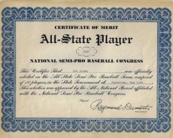 All State baseball certificate, 1947. All State baseball certificate, 1947.