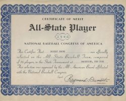 All State baseball certificate, 1948. All State baseball certificate, 1948.