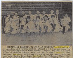 Triumphant Bombers, '54 MUNY AA Champs. <em>Post-Journal</em> (Jamestown), September 28, 1954. Triumphant Bombers, '54 MUNY AA Champs. 1954.
