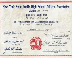 Bill Radack's 1955 NYSPHSAA championship certificate. Bill Radack's 1955 NYSPHSAA championship certificate.