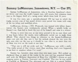 Sammy LaMancuso - Stateline Speedway Program Biography, 1961. Sammy LaMancuso - Stateline Speedway Program Biography, 1961.