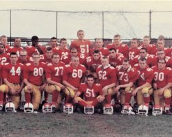 1967 Jamestown High School football team. Mike Lopriore is #56, first row, far left. 1967 JHS football team.