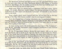 Ron Blackmer - Stateline Speedway Program Biography, 1968. Ron Blackmer - Stateline Speedway Program Biography, 1968.
