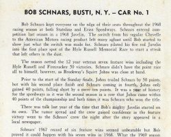 Bobby Schnars - Stateline Speedway Program Biography, 1969. Bobby Schnars - Stateline Speedway Program Biography, 1969.
