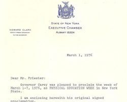 Letter from Governor Hugh Carey, 1976. Letter from Governor Hugh Carey, 1976.