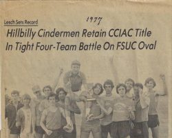 Hillbilly Cindermen Retain CCIAC Title In Tight Four-Team Battle On FSUC Oval. 1977. Hillbilly Cindermen Retain CCIAC Title In Tight Four-Team Battle On FSUC Oval. 1977.