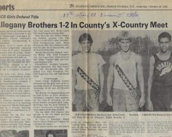 Allegany Brothers 1-2 In County's X-Country Meet. <em>Evening Observer</em> (Dunkirk-Fredonia), October 26, 1985. Allegany Brothers 1-2 In County's X-Country Meet. October 26, 1985.
