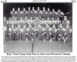 Boys' Track Team Ends Year as State and Divisional Champs. <em>Chautauqua Central Times</em> (Chautauqua Central School), June 1996. Boys' Track Team Ends Year as State and Divisional Champs. June 1996.