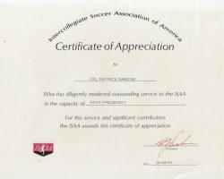 Intercollegiate Soccer Association of America certificate of appreciation. December 28, 1976. Intercollegiate Soccer Association of America certificate of appreciation. December 28, 1976.