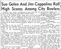 Sue Golen And Jim Cappalino Roll High Scores Among City Bowlers. <em>Post-Journal</em> (Jamestown), March 20, 1964. Sue Golen And Jim Cappalino Roll High Scores Among City Bowlers. March 20, 1964.
