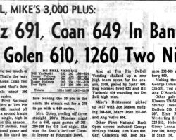 Spitz 691, Coan 649 In Bankers; Sue Golen 610, 1260 Two Nights. <em>Post-Journal</em> (Jamestown), March 3, 1965. Spitz 691, Coan 649 In Bankers; Sue Golen 610, 1260 Two Nights. March 3, 1965.