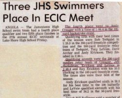 Three JHS Swimmers Place In ECIC Meet. February 25, 1983. Three JHS Swimmers Place In ECIC Meet. February 25, 1983.