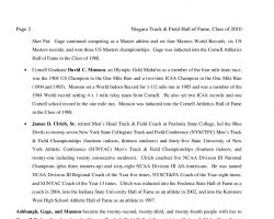 2011 Niagara Track & Field Hall of Fame press release, page 2. 2011 Niagara Track & Field Hall of Fame press release, page 2.