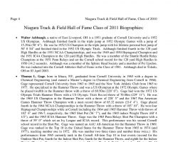 2011 Niagara Track & Field Hall of Fame press release, page 4. 2011 Niagara Track & Field Hall of Fame press release, page 4.